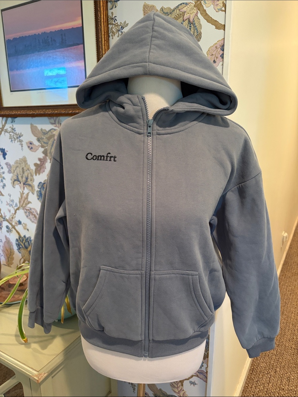 Comfrt Kids Cloud Zip Up Hoodie Sweatshirt in Dusty Blue